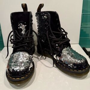 Dr. Martens Black & Silver Sequined Combat Boots Women’s 6